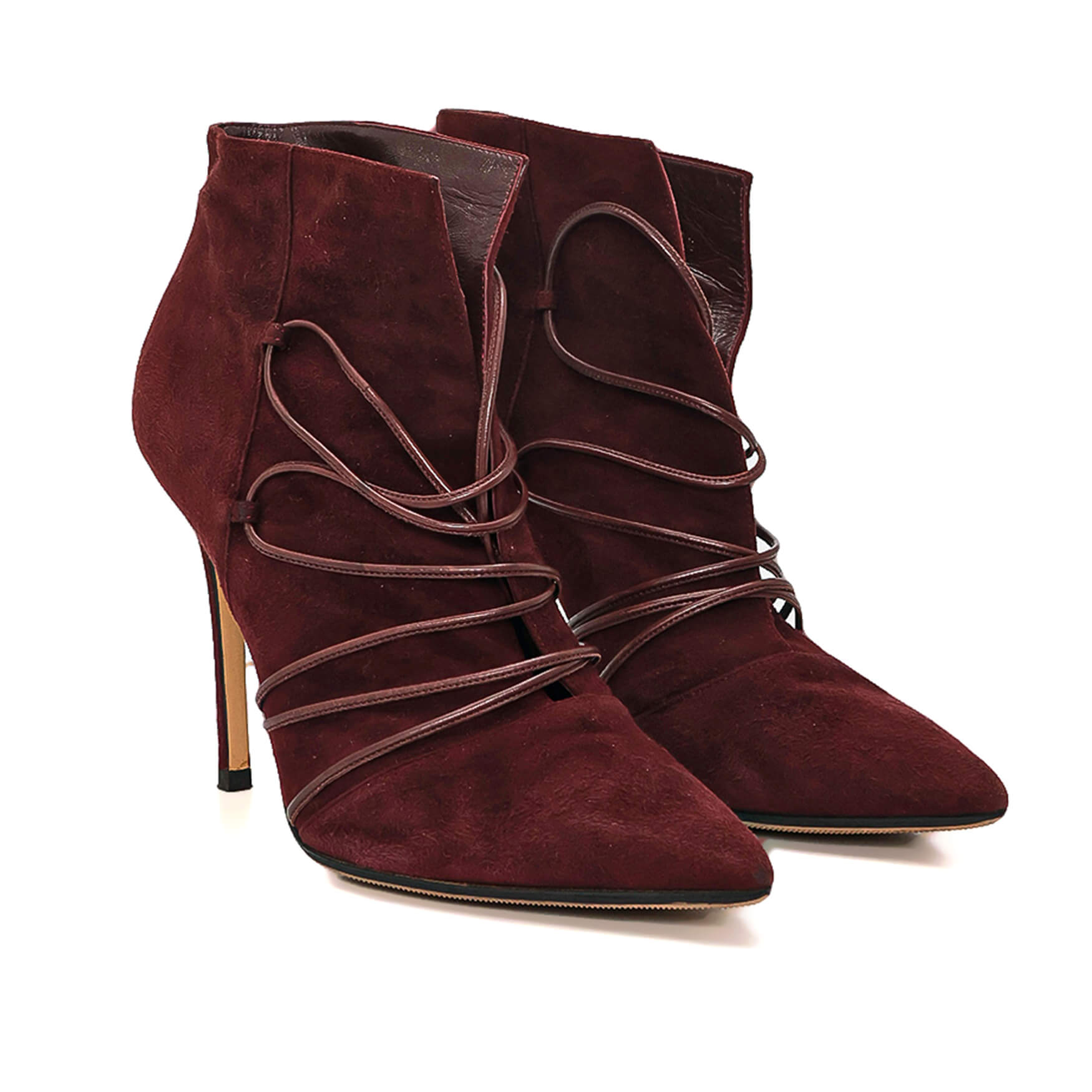 Gianvito Rossi - Bordeaux Suede Lace Up Bootie